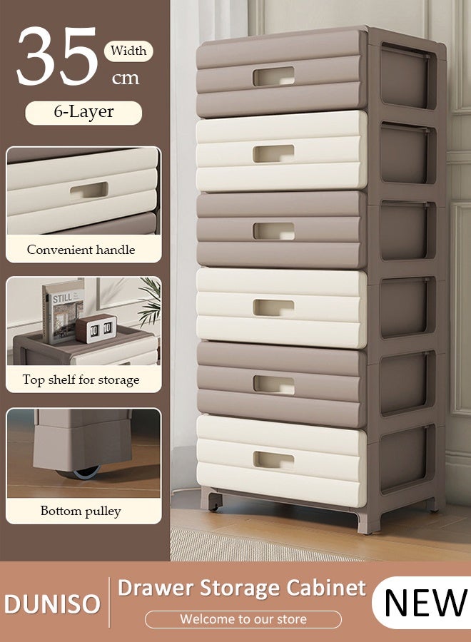 DUNISO 6-Layer  Storage Cabinet  with 360 ° Omnidirectional Wheels Handle，Storage Drawer Cart , Space Saving Dresser Storage Tower,Multifunctional Drawer Plastic Wardrobe，Storage Drawer Units   for Toys, Snacks, Books - Image 1